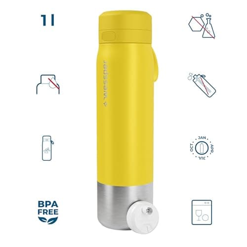 Wessper Steel Water Bottle with Water Filter 1000 ml,BPA-Free, Thermos Flask with Disc Water Filter, Drinking Bottle Ideal for Sports, Cycling, Fitness- Yellow — view 4