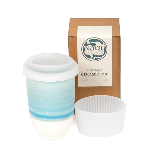NOVA CERAMICS Travel Mug - Portable Coffee Mug – Coffee Mug Travel Unique to Go Mug – Microwave & Dishwasher Safe Coffee Cups Reusable - Gifts for Women Men Him Her – 355ml - Lagoon