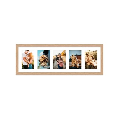 Oak Multi Photo Frame - Holds 5 x 6x4 Pictures, Family Collage Picture Frame for Wall Display, 8x26 Panoramic Frame Size, Pack of 1