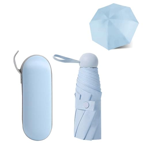 YZDZSW 6 Ribs Windproof Compact Umbrella, Small Umbrella for Handbag, Blue