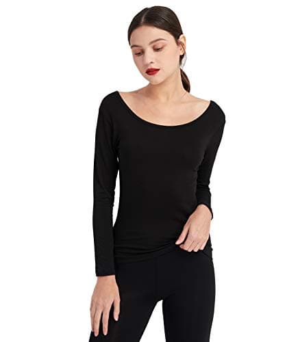 Mcilia Women's Ultrathin Modal Thermal Baselayer Top Scoop Neck Long Sleeve Undershirt Black Medium (UK Size 12 14) — view 2