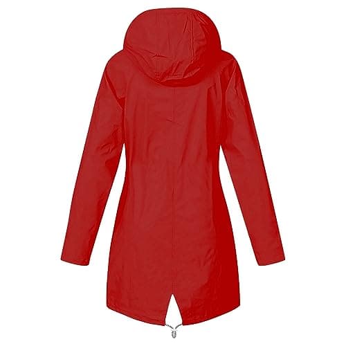ZJADear Red Lightweight Waterproof Jacket for Women - Travel Cycling Rain Coats,Packable Windbreaker Coats Outwear with Hood,Loose Fit Casual Long Hooded Rain Jacket,Breathable Softshell Raincoat L — view 4
