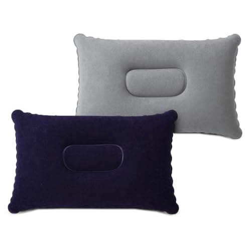 flintronic 2Pcs Inflatable Pillows, Ultralight Camping Pillows, Portable Compact Blow Up Pillows for Neck & Lumbar Support, Perfect for Travel, Camping, Outdoors, Fishing, Beach，Gray&Navy
