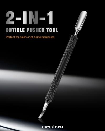 FERYES Cuticle Pusher with Fork, 2-in-1 Cuticle Remover Tool, Upgraded Stainless Steel Cuticle Trimmer Nail Care Tool for Manicures- Black(5.8 Inches — view 2