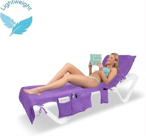ITSA Beach Comfort Bundle – Terry Towelling Lightweight Beach Towel with Pockets & Handles(LIght Purple) + Towel Trapper Inflatable Travel Beach Pillow (Lilac Breeze) — view 2