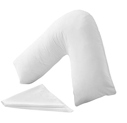HOMES-LINEN V Pillow Orthopaedic V Shaped Pillow Extra Cushioning Support For Head Neck & Back Includes Complimentary FREE White V Pillow Case (White, V-Pillow With Cover)