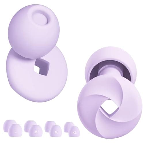 Premium Noise Cancelling Ear Plugs for Sleep, Work, Study, Travel - Soft Silicone Reusable Earplugs - NRR 25-33dB Noise Reduction - Comfortable & Portable (Purple (Premium) 1 Pair, XS, S, M, L)