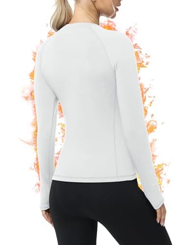 WISMBOX Womens Long Sleeve Thermal Tops, Soft Warm Fleece Lined Compression Shirts Crew Neck Winter Ski Workout Base Layer White — view 2