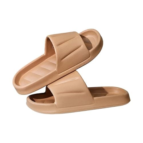 DFSDJEUW shower shoes Unisex Slip On Slippers for Women Men Cloud Sliders Summer Non-Slip Light Weight Flat Slide Sandals Shower Sandal House travel slippers women foldable Brown 7 — view 4