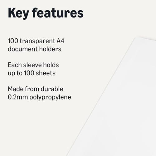 Amazon Basics A4 Clear Document Wallet for Office and Home, Open Top & Side Cut, Transparent Plastic File Folder, 0.2 mm Thickness, 100 Sheets — view 2