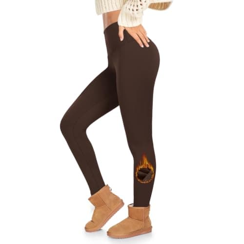ACTINPUT Thermal Leggings Women High Waisted Thick Fleece Lined Leggings Long Winter Warm Stretchy Chocolate Brown Leggings Ladies Pilates Clothes Hiking Fitness Yoga Pants Woman Gifts(Coffee,L-XL)