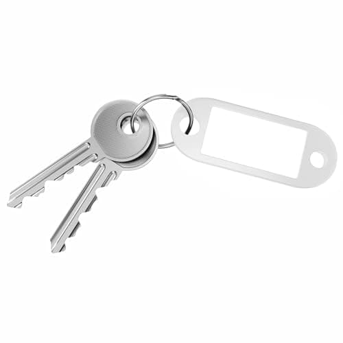D.RECT Key Tags 10 Pcs - Plastic Keyring Tags with Loops - Key Ring with Window for Luggage, Pet Name and Office Key Labels, White — view 2