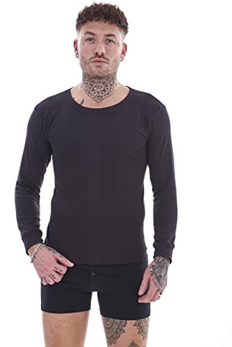 Keanu Mens Thermal Long Sleeve Top - Pack of 3 - Winter Warm Brushed Underwear Long Sleeve Top Baselayer - Sizes S M L XL 2XL (Black, Extra Large) — view 2