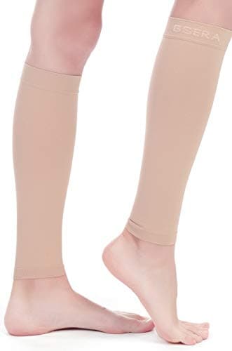 BSERA Calf Compression Socks for Women 2 Pairs 15-20mmHg Calf Support Footless Compression Socks for Periostitis, Varicose Veins, Recovery, Leather/Nude 2 pairs, Medium (Pack of 2) — view 6