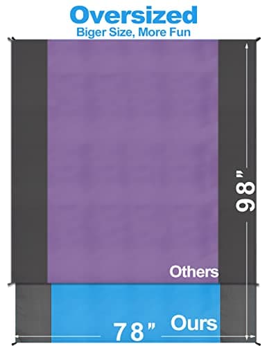 Henrycares Beach Blanket Picnic Blanket, Extra Large 250 x 200cm Sandproof Waterproof Beach Mat with 4 Stakes for 5-8 Adults, Summer Essentials Outdoor Blanket for Travel Camping Hiking Picnic (Blue) — view 3