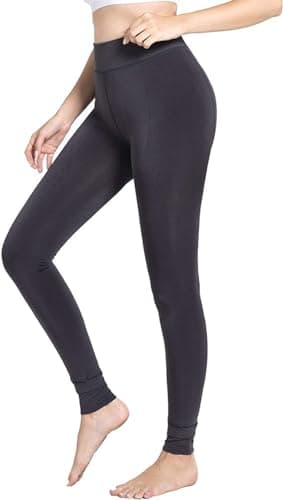 Fioeyr Women Ladies Thermal Winter Thick Velvet Stretchy Fleece Lined Leggings Pant Elastic High Waisted Tight Dark Grey — view 2