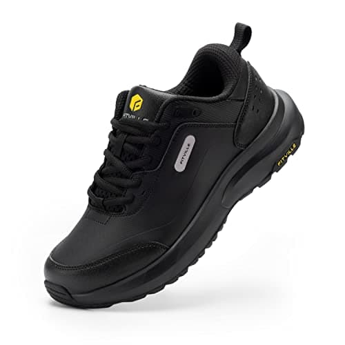 FitVille Mens Extra Wide Fit Walking Hiking Shoes, Black, 10 Wide