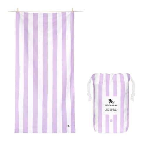 Dock & Bay Beach Towel - Quick Dry, Sand Free - Compact, Lightweight - 100% Recycled - Includes Bag - Cabana Light - Lombok Lilac - Large (160x90cm, 63x35")