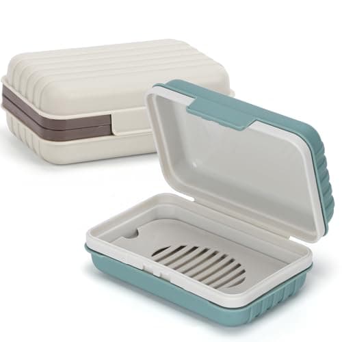 Alyvisun 2 Pcs Travel Soap Case with Lid, Portable Soap Dish, Soap Box with Draining Board, Waterproof Leakproof Soap Container Holder for Shower Travel Outdoor(Green & White)