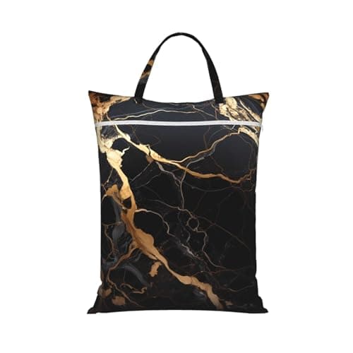 Black Gold Marble Travel Laundry Bag With Handle, 1 Pc Large Waterproof Dirty Clothes Bags With Zipper, Foldable Swimsuit Workout Bag Washable Wet Clothes Storage Organizer For Dorm