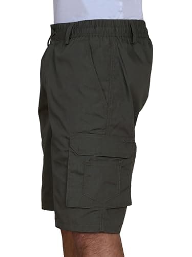 Men's Cargo Shorts Elastic Waist Multi-Pocket – Lightweight Outdoor Summer Work Bottom for Men with Deep Pockets, Drawstring, Relaxed Fit | Hiking Camping Athletic Casual Pant Khaki Size Large — view 4