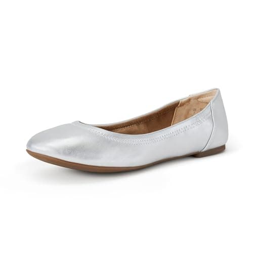 Amazon Essentials Women's Belice Ballet Flat, Silver, 4.5 UK Wide