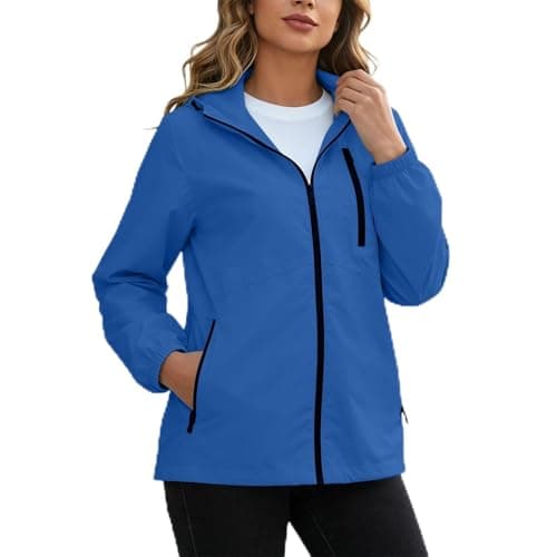 Ladies Water Repellent Windproof Coat Hooded Zip Up Long Sleeve Jacket