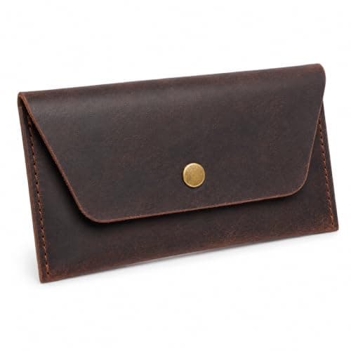 TheAntiq Leather Cash Envelope Wallet Slim Money Organiser Minimalist Travel Currency Pouch for Cash & Cards Full Grain Leather (Brown)