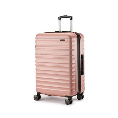 Amazon Basics Hard Shell Medium Suitcase - Expandable ABS Travel Luggage with 4 Double Spinner Wheels - Scratch Resistant and Lightweight Construction - 68 x 45.1 x 28.6cm - Rose Gold