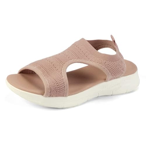Sandals for Women Orthopedic, Sandals with Arch Support Summer Slip on Ladies Wedge Slingback Walking Slip on Platform Shoes Casual Beach Slingback Comfy Washable Slide Sport Shoes, 2.5 Red — view 4