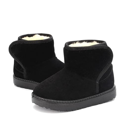 AMhomely Fleece Lined Kids Snow Boots-Boys Girls Winter Suede Boots,Anti-Slip,Adhesive Buckle,Thicken Warm Walking Shoes for Outdoor Hikling Camping Travel A Black 9 — view 2