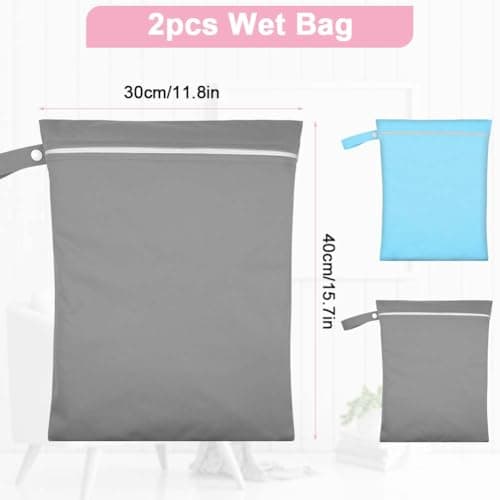 AOOSA 2PCS Wet Bags for Baby Items Travel Beach Swimming Camping(Gray&Blue) — view 2