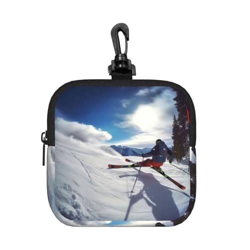 Mini Pouch with Carabiner, Neoprene Travel Makeup Bag with Zipper Tool Storage Pouch Winter Skiing Coin Purse Portable Earbud Case Waterproof Card Holder Wallet for Women Men