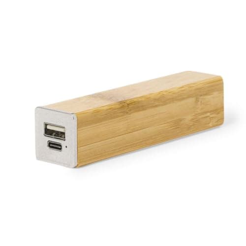 Sawfish Personalised Power Bank Godimer 2200mAh Bamboo Power Bank, USB-C Input and Output, Micro USB Cable, Wheat Straw End Caps – Natural — view 4