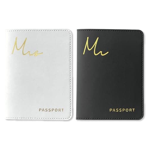 GroomBrideGifts Hubby and Wifey Gifts Tags, Wedding Gifts for Couples, Luggage Tags for Suitcases, Honeymoon Travel Essentials, A Mrs & Mr | Passport Covers, 5 * 6, Minimalist