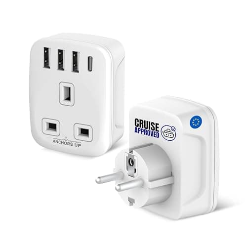 Cruise Approved 5-in-1 Travel Adapter – Non Surge for Cruises – 3 USB + 1 USB-C – Works on P&O, Marella, MSC, Royal, Celebrity, Carnival, Princess, NCL, Disney, Fred Olsen – (EU)