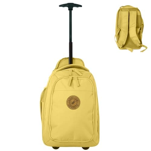 Bordlite Ryanair Cabin Approved Wheeled Backpack 40x25x20cm – 2 in 1 Lightweight Trolley Bag & Rucksack on Wheels (20L) Underseat Hand Luggage for Travel, Business, Weekend Trips - Mustard