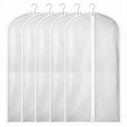 GadSteam 5 Pack Dress Bags Covers Long,60 x 140cm Garment Bags for Hanging Clothes Protector Bag, Waterproof Dustproof Clothes Covers with Smooth Zip for Wedding Dresses, Suits, Long Coats, Jackets