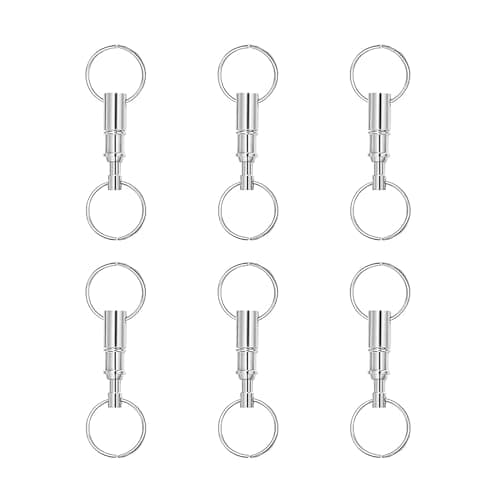 JinliangGuo 6Pcs Stainless Steel Quick Release Keychain Set Convenient Practical Metal Detachable Key Ring Pull Apart Snap Double Ring for Outdoor Travel Home Office