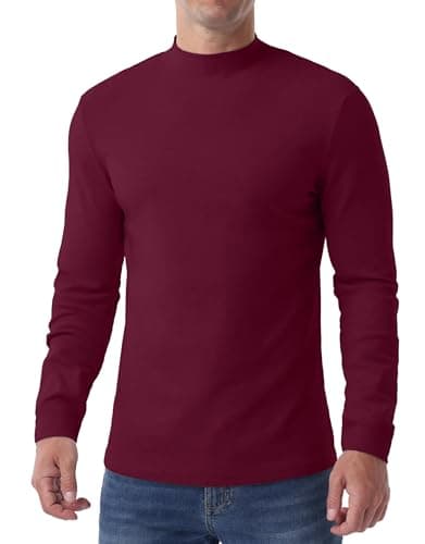 QIXING Men's Thermal Top, Long Sleeve Mock Neck Cotton Base, Burgundy, S — view 5