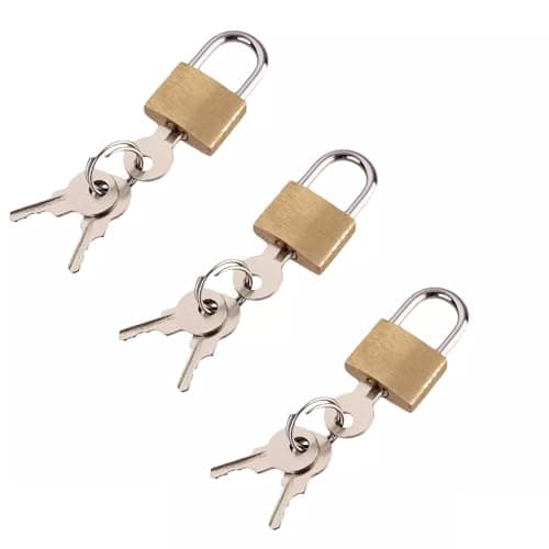 3 x 20mm Small Padlocks with Keys - Solid Brass | Small Gym Locker Padlocks, Travel Luggage Padlock, Lock for Jewellery Box, Cupboards, Tool Box, Suitcases - Mini Indoor Outdoor Locks (9 Keys)