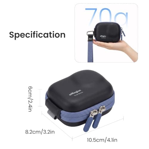 aMagisn Waterproof Mini Carry Case for DJI Osmo Action 6/5 Pro/Nano,Insta360 Ace Pro2/Go Ultra,GoPro 13/12, PU Leather Travel Storage Bag with Plush Lining, Mesh Pocket,Wrist Strap & Carabiner (Black) — view 4