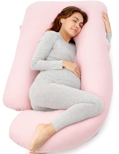 momcozy U Shaped Pregnancy Pillow, Full Body Support, Back&Hip, Cotton Pink