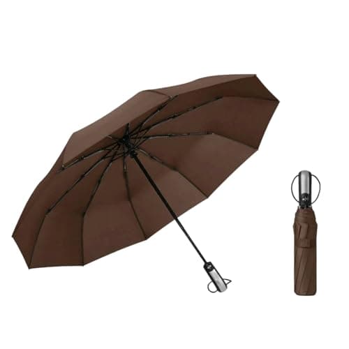 XYNM umbrellas for rain 10-rib Automatic Folding Umbrella Vinyl Coated Windproof Rainproof Large Travel Business And Outdoor Use-brown-iron-8k
