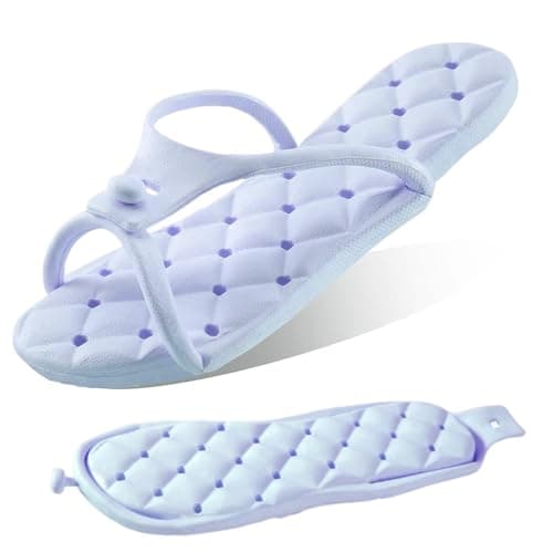 OULIGET Foldable Travel Shower Shoes with Holes,Dry Quickly Non Slip Bath Slippers,Portable Hotel Lightweight Sandals for Spa Nail Salon Beach Pool Gym, Blue, 8.5-9 Women/7-8 Men