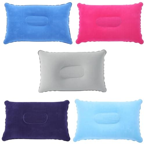 5-Pack Inflatable Travel Pillows, Lightweight & Compact Blow Up Pillows for Camping, Hiking, Beach, Airplane, Office - 22x34cm, Water-Resistant, Adjustable Comfort