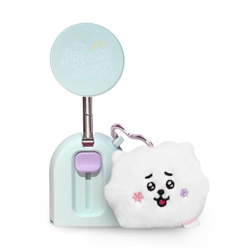 iOttie with BT21 Treker Magnetic Travel Mount, Mint Folding Tripod with Plush Character Keychain, Magsafe Smartphone Mount with RJ Bag Charm and Mystery Character Card, Travel Essential Tech