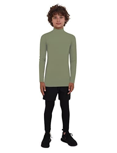 PowerLayer Men's Compression Base Layer Top Long Sleeve Under Shirt - Mock Neck - Army, M — view 2
