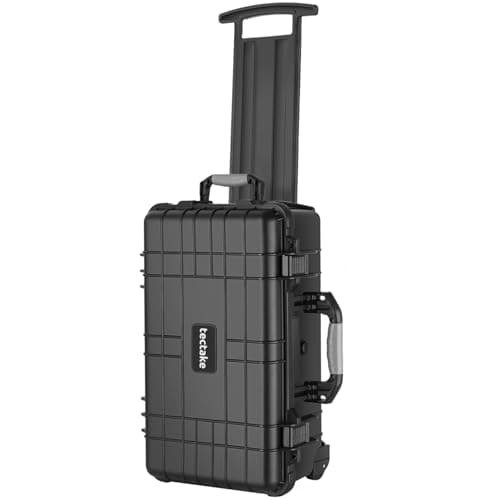 tectake® Camera Case - Shock-Resistant, Dust- & Waterproof Box with Wheels & Telescopic Handle, Incl. Cube Foam Inlays - 34.5 x 23 x 56 cm Hard Case with Snap Closures & Seal Ring - Black