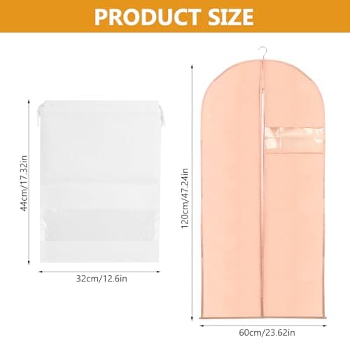 Tenbrachian 2 Garment Bags & 2 Shoe Bags, 23 x 47 in Suit Bag, Dust-Proof Clothes Covers Protector Bagss, Moth Proof Dress Bag with Zip, for Coat Jacket(Pink + White) — view 2